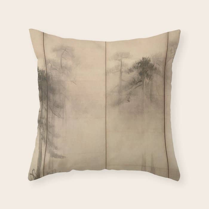 Pine Trees Six-Fold Azuchi-Momoyama Period Japanese Screen - Hasegawa Tohaku Throw Pillow