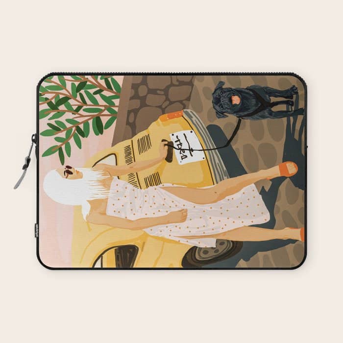 Tour, Pet Dog Walk, Italy Summer Fashion Woman, Animal Illustration, Travel Bohemian Cooper Painting Laptop Sleeve