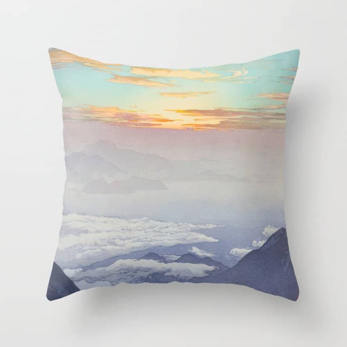 Sea Of Clouds (Unkai, Ho-O-San) Hiroshi Yoshida Modern Japanese Woodblock Print Throw Pillow