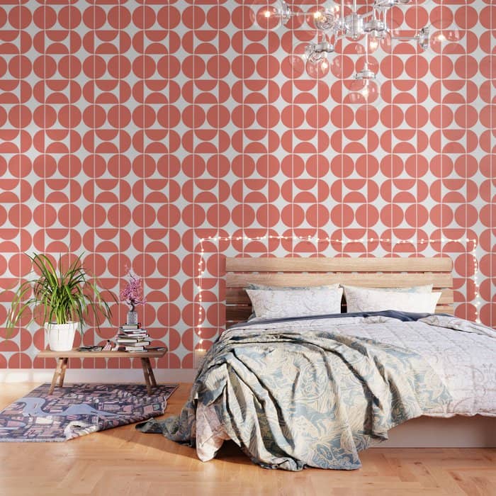 Mid Century Modern Living Coral Square Wallpaper