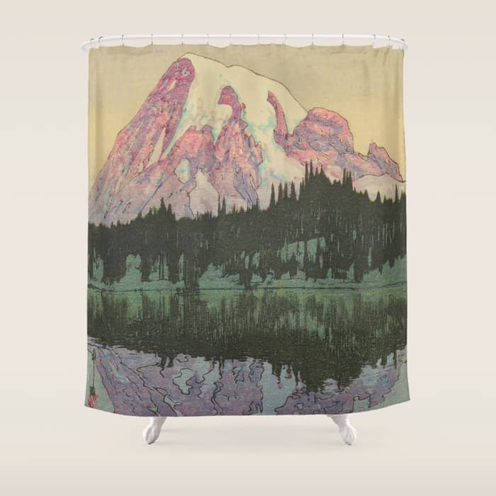 Hiroshi Yoshida Vintage Japanese Woodblock Print Reflection Lake Landscape Shower Curtain