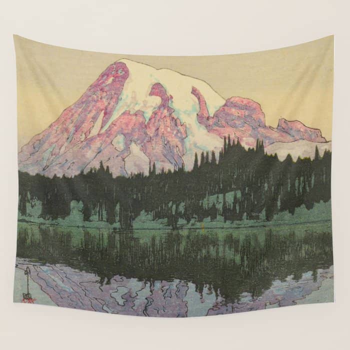 Hiroshi Yoshida Vintage Japanese Woodblock Print Reflection Lake Landscape Wall Tapestry