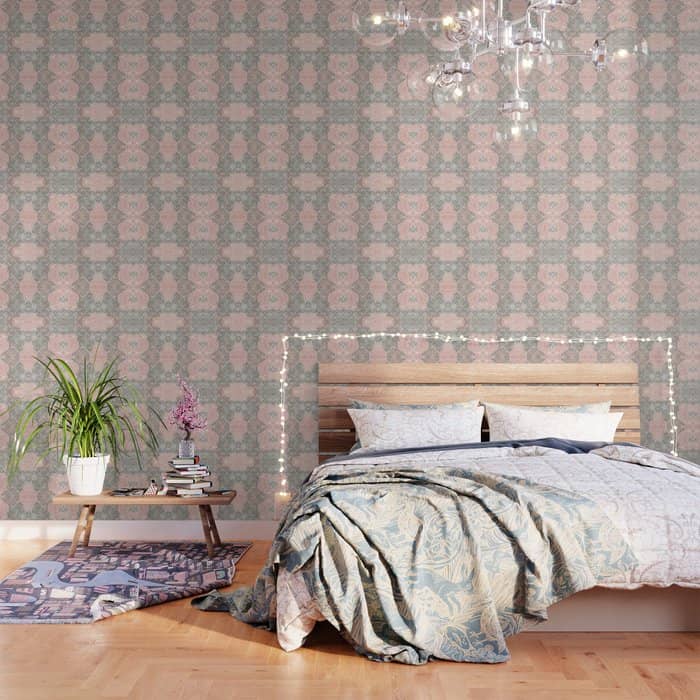 Floral Dahlias, Blush Pink, Gray, White Wallpaper
