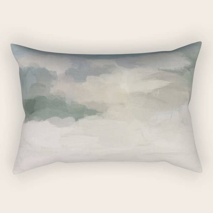 Sandy Dunes - Modern Abstract Painting, Teal Blue, Sage Green, Beige Yellow Prints Wall Art Ocean Rectangular Pillow
