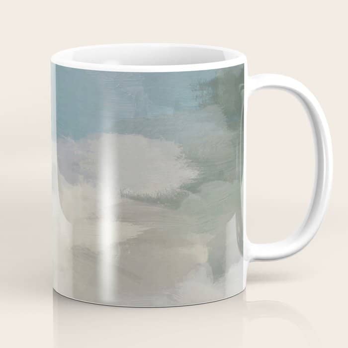 Sandy Dunes - Modern Abstract Painting, Teal Blue, Sage Green, Beige Yellow Prints Wall Art Ocean Coffee Mug