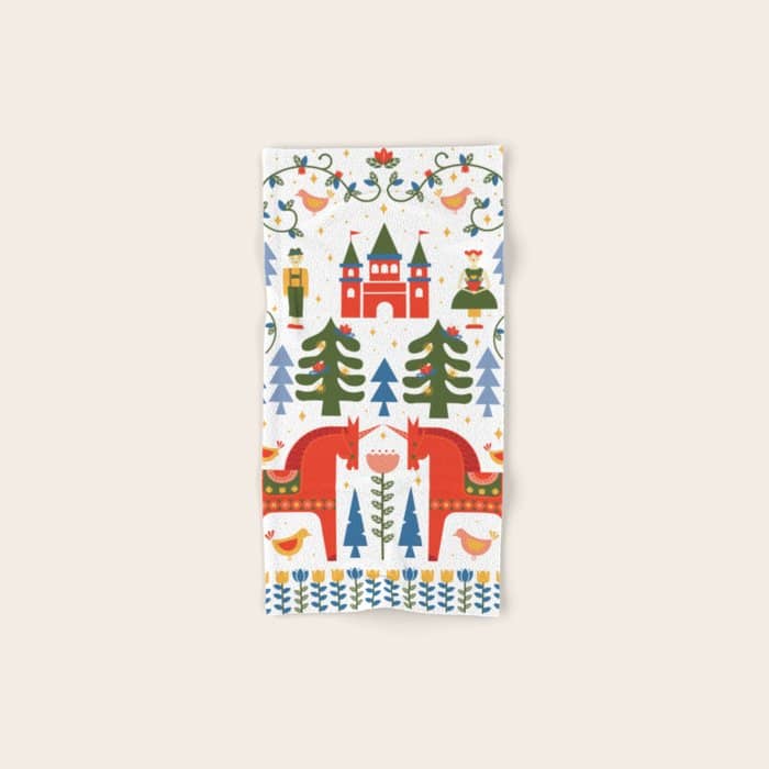 Scandinavian Fairytale - Green + Red Bath Towel