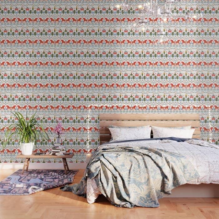 Scandinavian Fairytale - Green + Red Wallpaper
