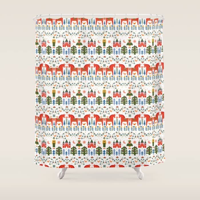 Scandinavian Fairytale - Green + Red Shower Curtain