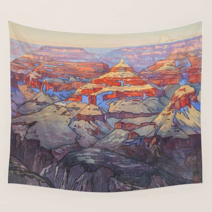 Grand Canyon Vintage Japanese Woodblock Print American Landscape Hiroshi Yoshida Wall Tapestry