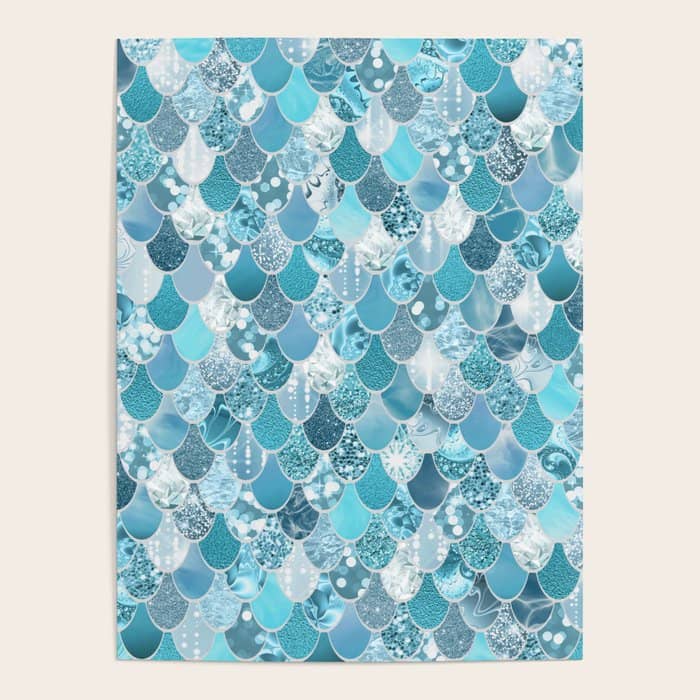 Cute Mermaid Scales, Teal And Aqua Poster