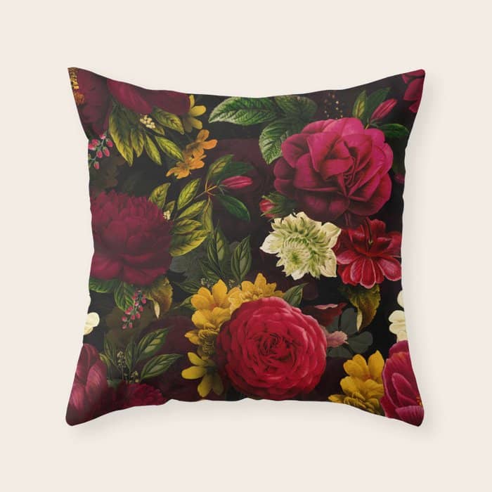 Vintage & Shabby Chic - Mystical Night Roses Bouquet Throw Pillow