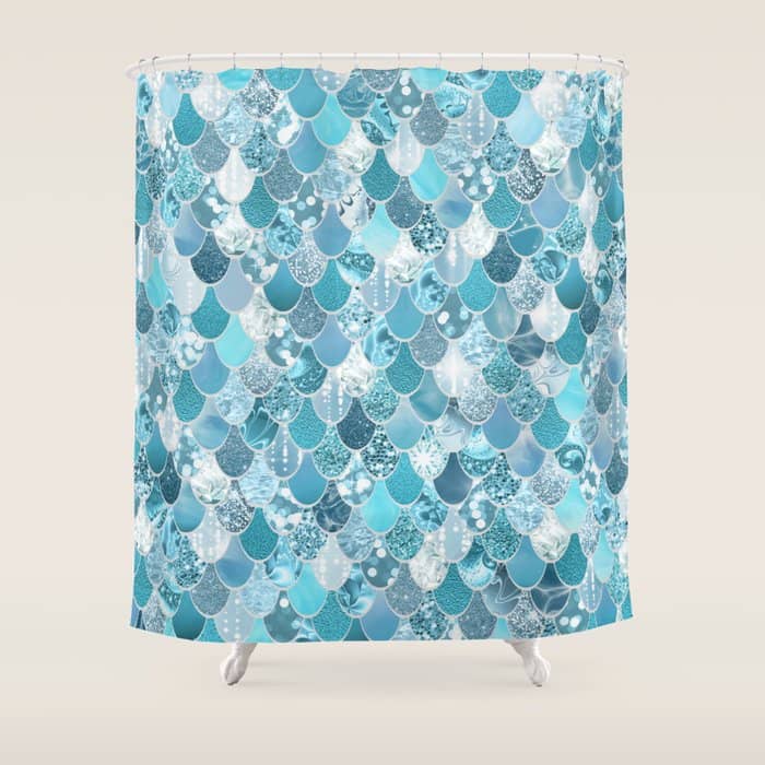 Cute Mermaid Scales, Teal And Aqua Shower Curtain