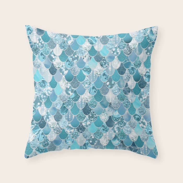 Cute Mermaid Scales, Teal And Aqua Throw Pillow