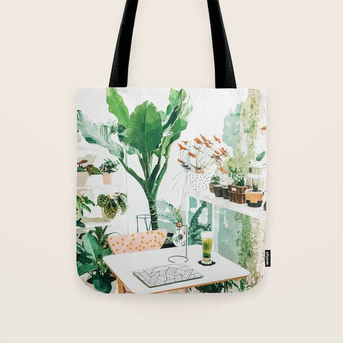 Junglow, Urban Jungle Botanical Home Decor, Tropical Plants Interior Design Plant Lady Painting Tote Bag