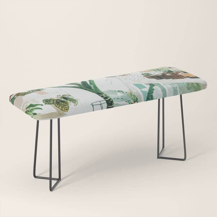 Junglow, Urban Jungle Botanical Home Decor, Tropical Plants Interior Design Plant Lady Painting Bench