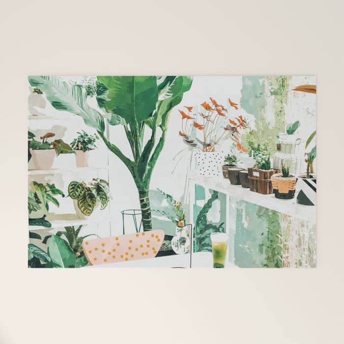 Junglow, Urban Jungle Botanical Home Decor, Tropical Plants Interior Design Plant Lady Painting Welcome Mat