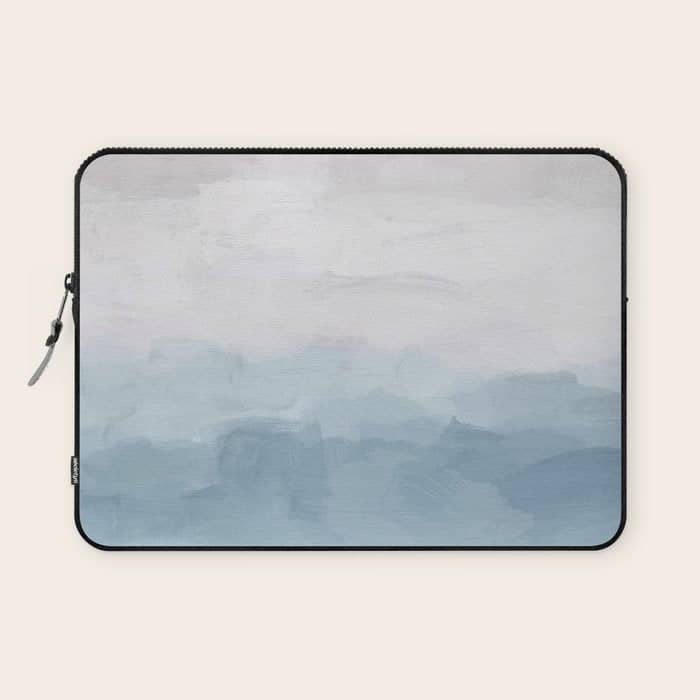 Misty Evening - White, Mauve, Navy Soft Blue Print Modern Wall Art Abstract Painting, Ocean Clouds Laptop Sleeve