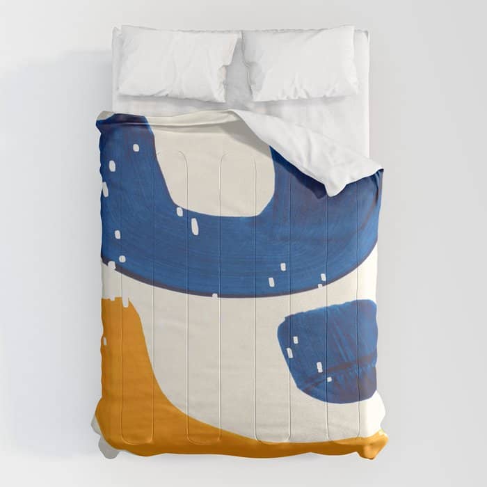 Minimalist Abstract Mid Century Modern Colorful Shape Yellow Blue Pattern Fun Art Comforter