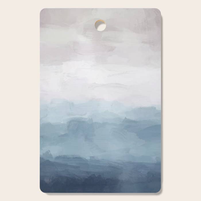 Misty Evening - White, Mauve, Navy Soft Blue Print Modern Wall Art Abstract Painting, Ocean Clouds Cutting Board