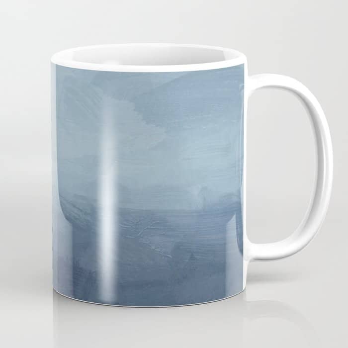 Misty Evening - White, Mauve, Navy Soft Blue Print Modern Wall Art Abstract Painting, Ocean Clouds Coffee Mug