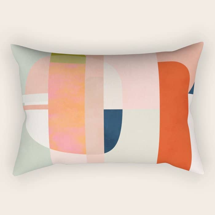 Shapes Modern Mid-Century Peach Pink Coral Mint Rectangular Pillow