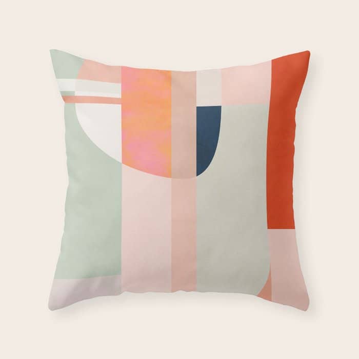 Shapes Modern Mid-Century Peach Pink Coral Mint Throw Pillow