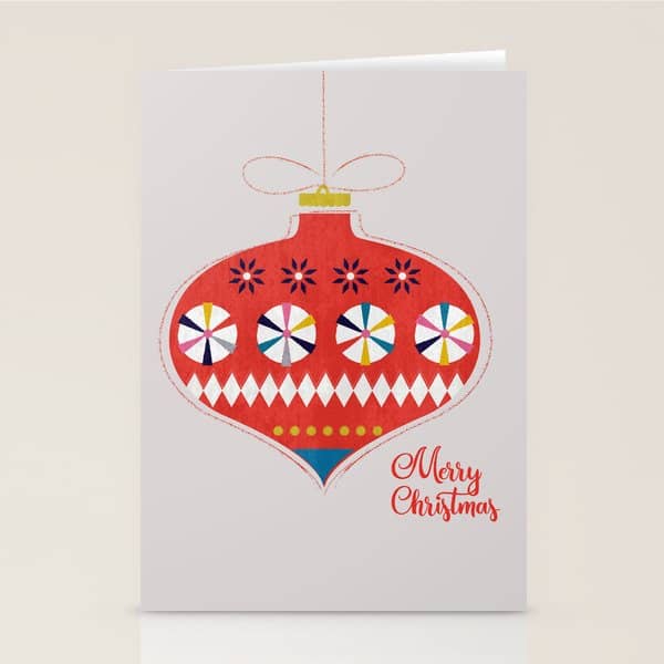 Festive Red Retro Bauble Stationery Card
