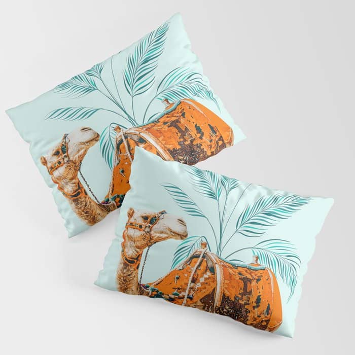 Camel Ride, Modern Bohemian Eclectic Animals, India Culture Travel Palm Desert Painting Pillow Sham