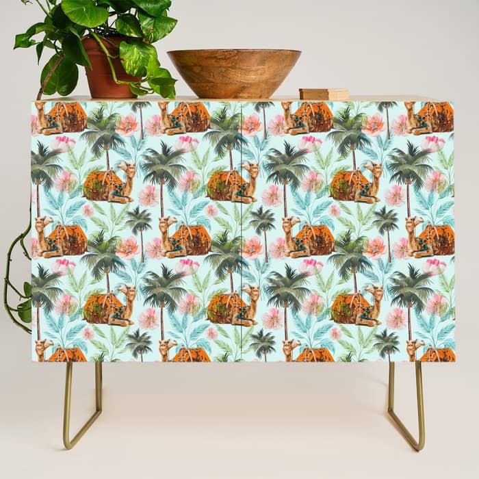 Camel Ride, Modern Bohemian Eclectic Animals, India Culture Travel Palm Desert Painting Credenza