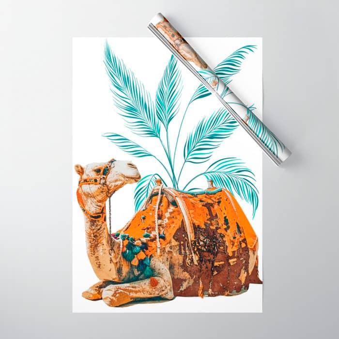 Camel Ride, Modern Bohemian Eclectic Animals, India Culture Travel Palm Desert Painting Wrapping Paper