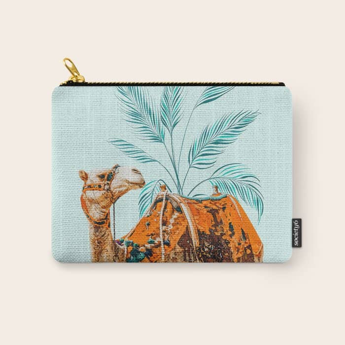 Camel Ride, Modern Bohemian Eclectic Animals, India Culture Travel Palm Desert Painting Carry All Pouch