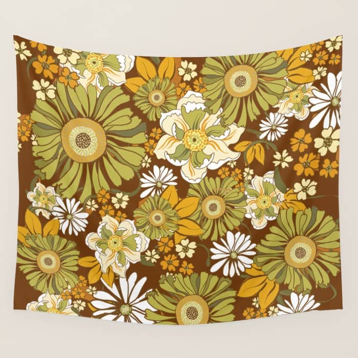 70s Retro Flower Power Boho Pattern Wall Tapestry