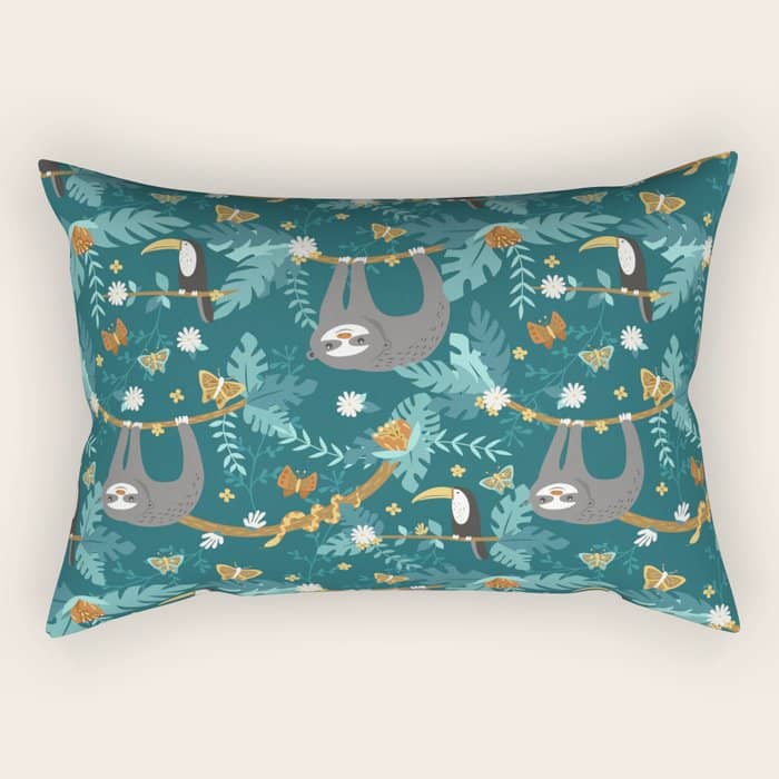 Sloth Hanging In A Teal Forest Rectangular Pillow