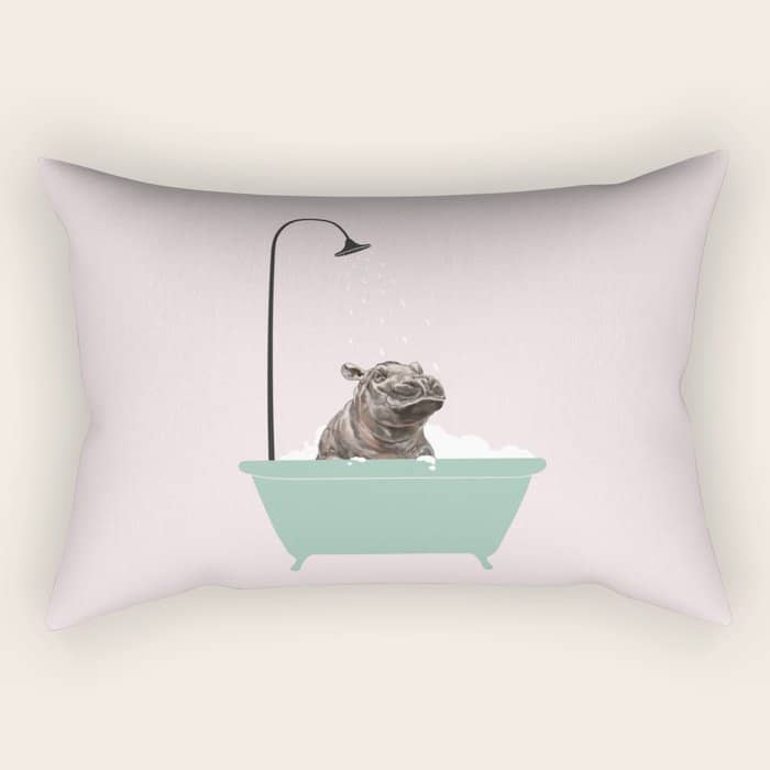 Hippo Enjoying Bubble Bath Rectangular Pillow