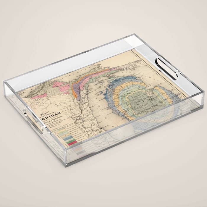 Vintage Michigan Geology Map (1873) Acrylic Tray