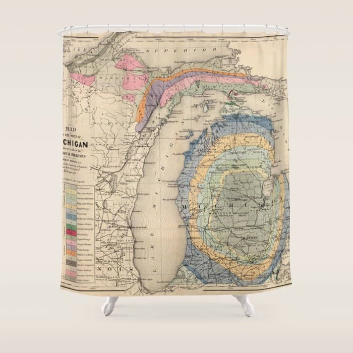 Vintage Michigan Geology Map (1873) Shower Curtain