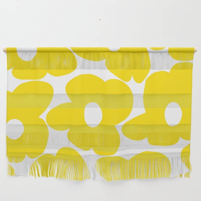 Large Yellow Retro Flowers On White Background #Decor #Homestorie #Buyart Wall Hanging