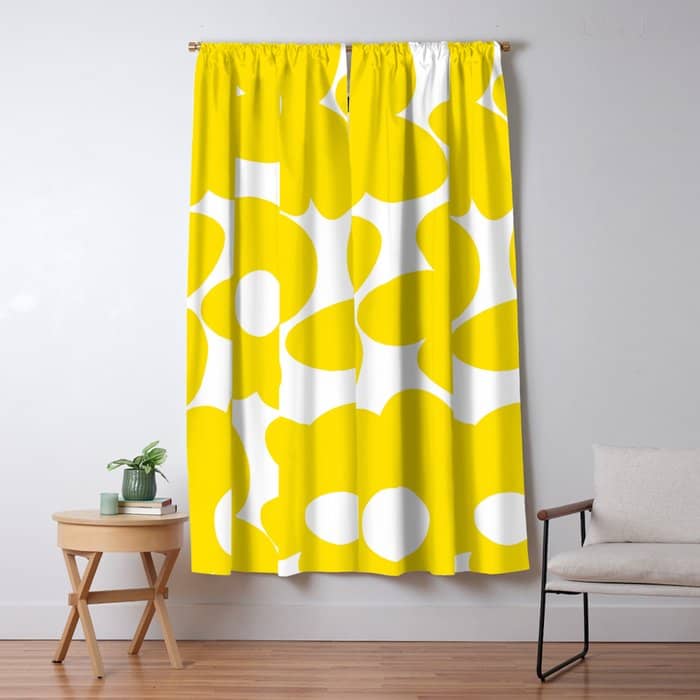 Large Yellow Retro Flowers On White Background #Decor #Homestorie #Buyart Window Curtain