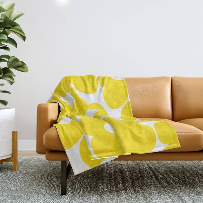 Large Yellow Retro Flowers On White Background #Decor #Homestorie #Buyart Throw Blanket