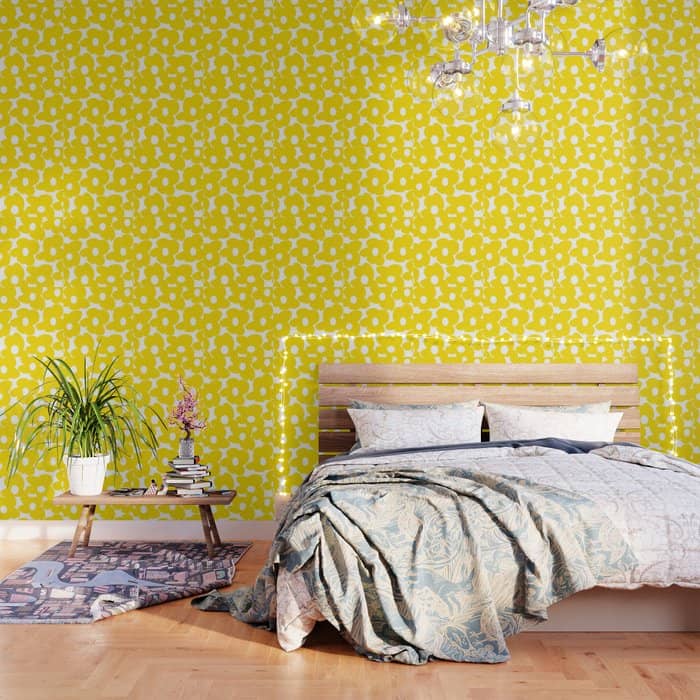 Large Yellow Retro Flowers On White Background #Decor #Homestorie #Buyart Wallpaper