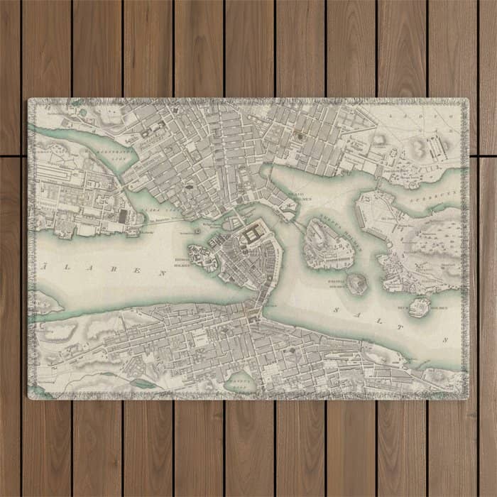 Vintage Map Of Stockholm Sweden (1838) Outdoor Rug