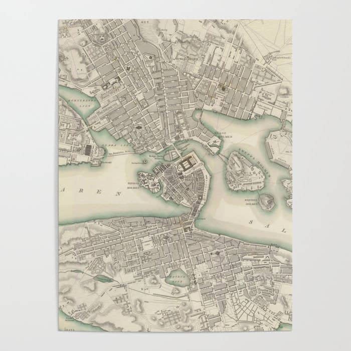 Vintage Map Of Stockholm Sweden (1838) Poster