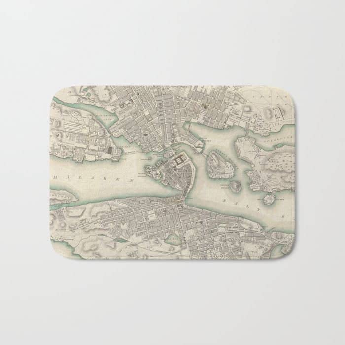 Vintage Map Of Stockholm Sweden (1838) Bath Mat