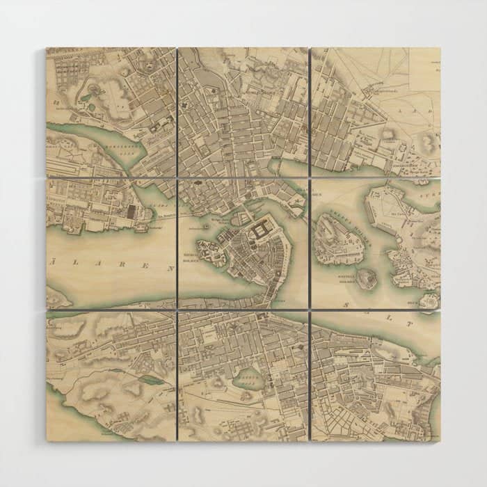 Vintage Map Of Stockholm Sweden (1838) Wood Wall Art