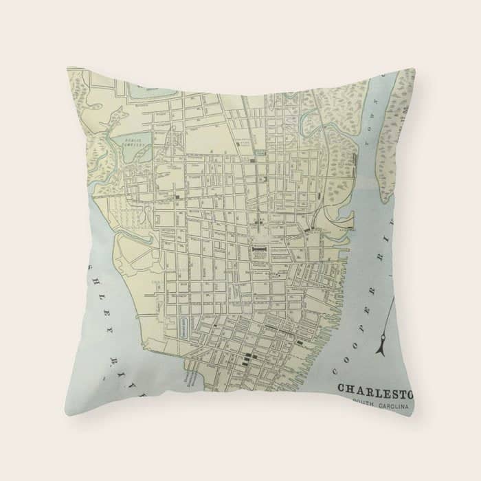 Vintage Map Of Charleston Sc (1901) Throw Pillow