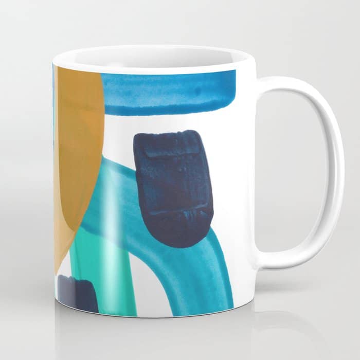Minimalist Abstract Mid Century Modern Colorful Shapes Marine Green Teal Blue Yellow Pattern Coffee Mug