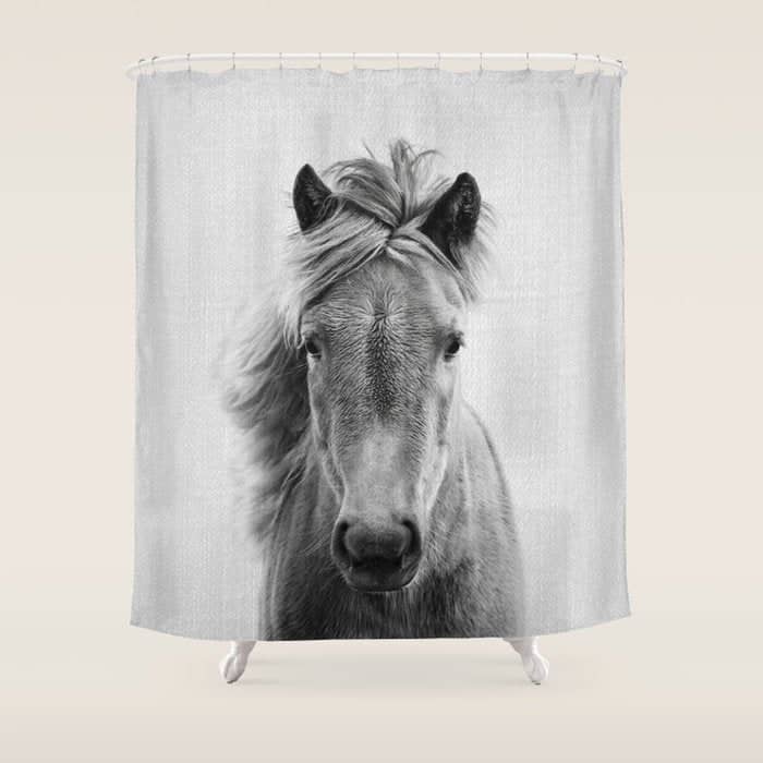 Wild Horse - Black & White Shower Curtain