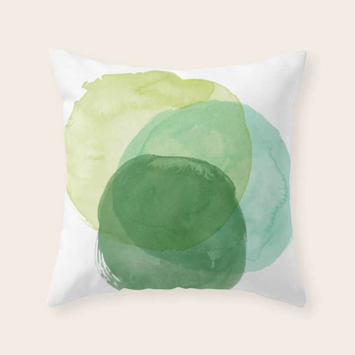 Abstract Organic Watercolor Shapes Painting In Green Throw Pillow