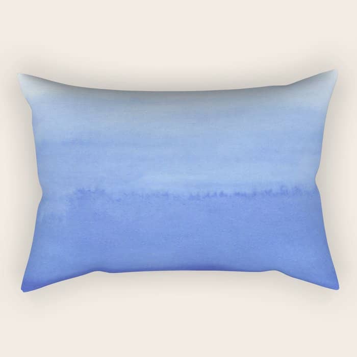 Hand Painted Navy Blue Aqua Watercolor Ombre Pattern Rectangular Pillow