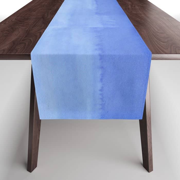 Hand Painted Navy Blue Aqua Watercolor Ombre Pattern Table Runner
